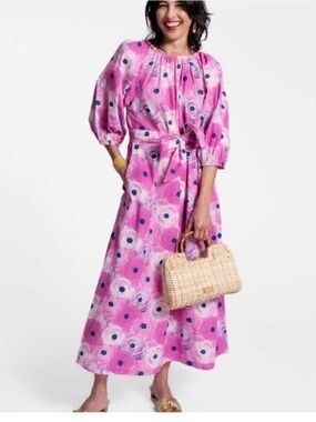 Frances Valentine Bliss Pink Floral Tie-Waist Midi Dress 1X